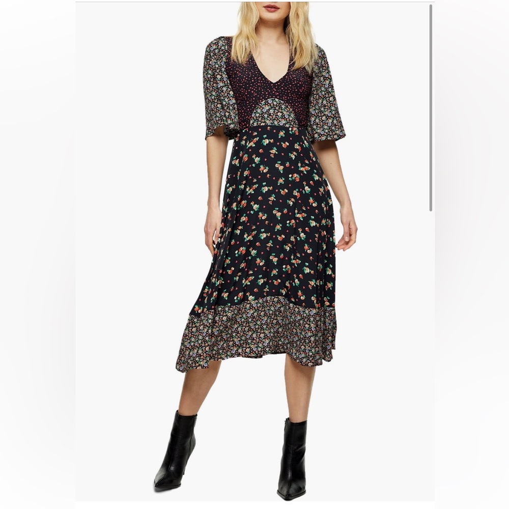 Topshop Mixed Print Midi Dress